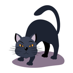 Dangerous black cat. Isolated on white background. Halloween collage element.