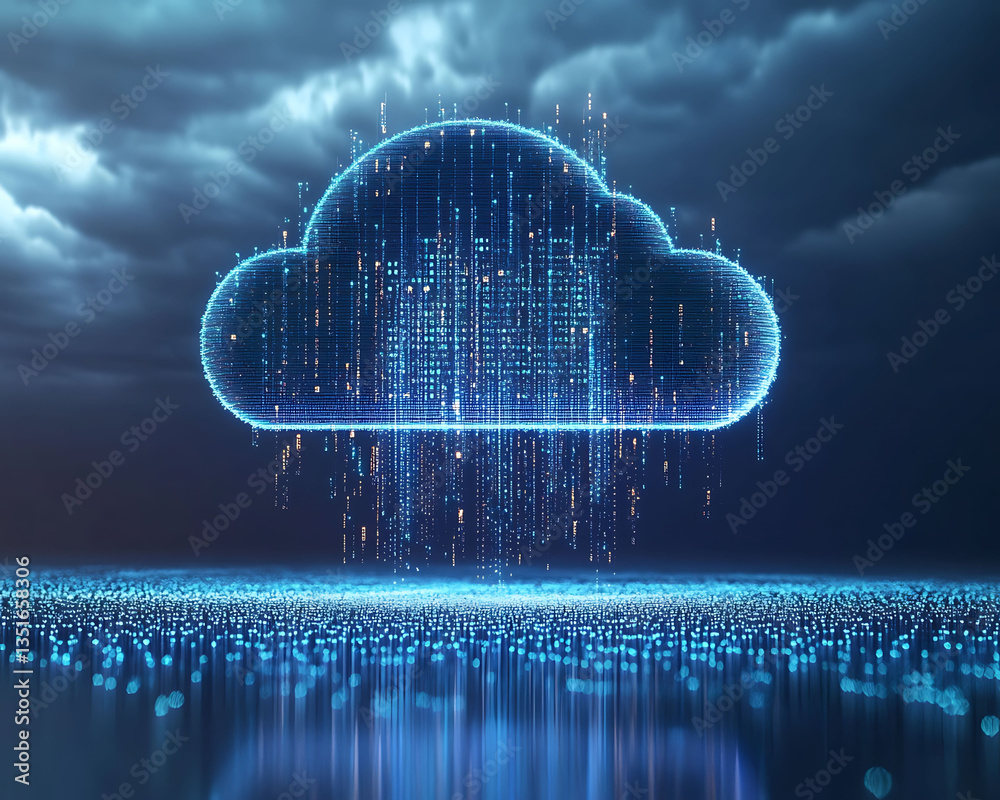 Poster futuristic cloud computing hub with ai driven technology and innovation a visionary digital landscap