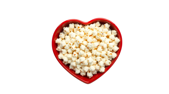 Photo of heart shaped popcorn in a bowl isolated on transparent background