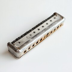 Generic Harmonica Silver View Background. Labor Etched