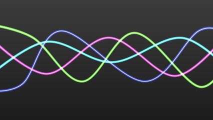 Radiant Multicolored Sinusoidal Wave Pattern. Sinusoidal waves in vibrant green, pink, blue, and cyan hues. Set against a dark background