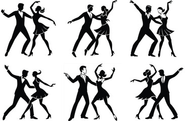 Black set silhouette of a dancing couple
