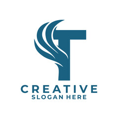 Initial letter T with wing combinations logo design vector