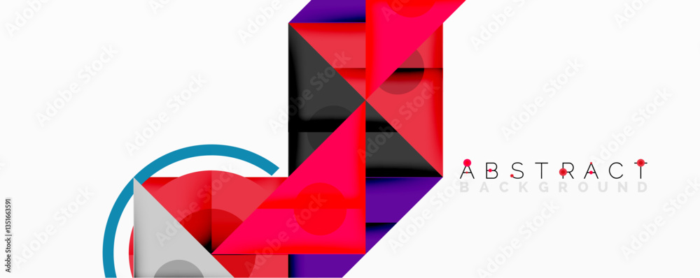 Poster Abstract geometric composition with intersecting triangles, circles, and gradients, creating a dynamic layered pattern with depth and contrast