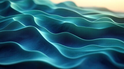 Obraz premium Abstract flowing teal waves, digital landscape, sunrise glow