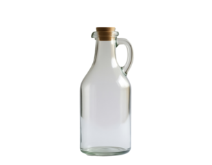 Clear glass bottle with a cork and a handle