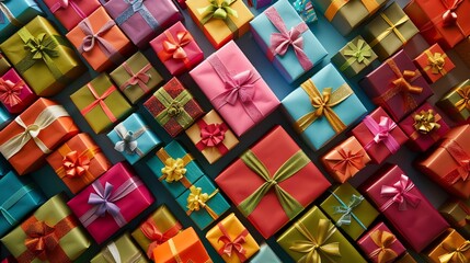 A colorful array of wrapped gifts.