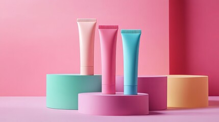 A Trio of Sleek Pastel Cosmetic Tubes &ndash; Elegant and Minimalist Beauty Packaging