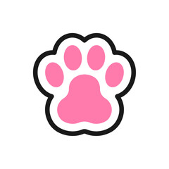 Cute pink paw line icon. Pet shop, animals, print, veterinary sign, symbol. Isolated on a white background. Editable stroke.
