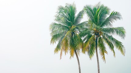 Serene Tropical Paradise: Majestic Palm Trees Under a Misty Sky