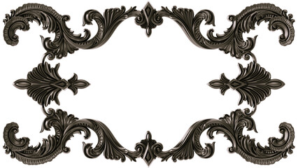 Black  ornament  frame on transparent background, cut out, 3D render
