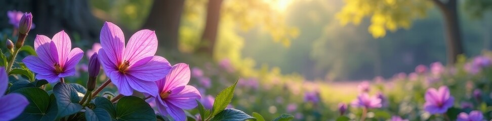 Obraz premium Violet flowers, lush background, romantic scene, bloom, image
