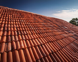 Excellent illustration of typical terracotta roof tiles, ideal for use in architecture, roofing projects, and construction materials.