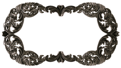 Black  ornament  frame on transparent background, cut out, 3D render
