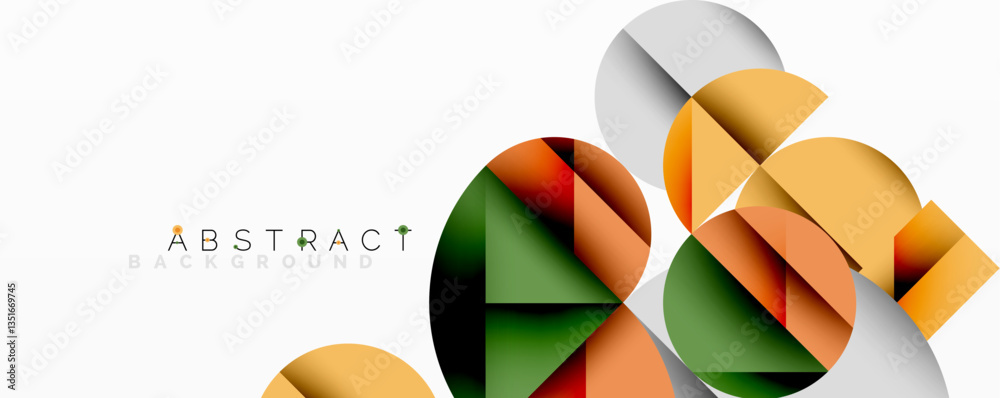 Poster Modern abstract composition with layered circles and angular segments featuring gradients, transparency effects, and a structured geometric layout