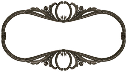 Black  ornament  frame on transparent background, cut out, 3D render
