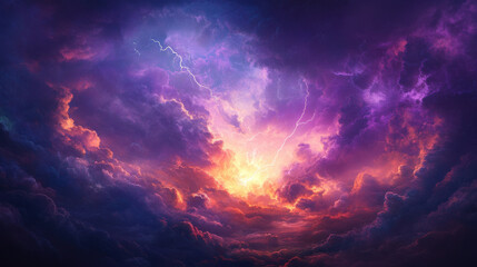 Fototapeta premium Expansive sky filled with a dramatic display of storm clouds and lightning