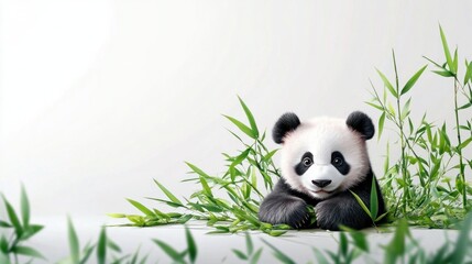 Naklejka premium Font design for nature with panda and bamboo