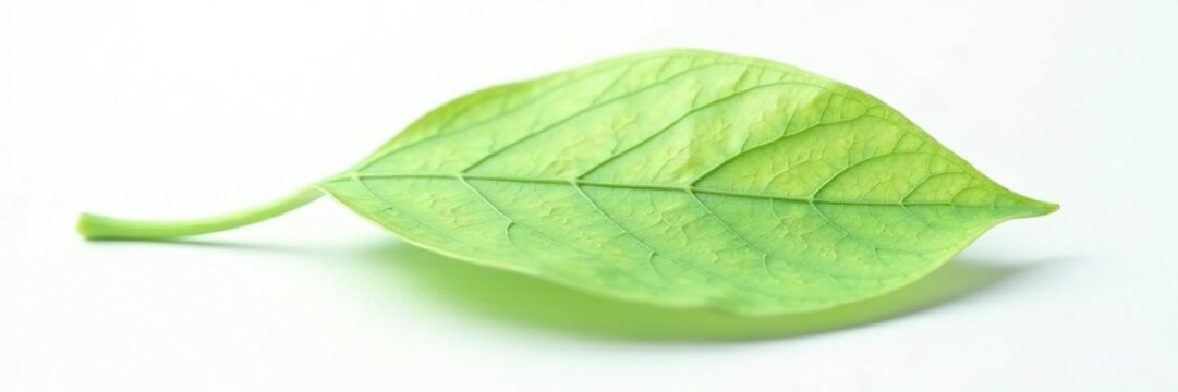 Single leaf with intricate veins on white background, flowerless, solitary, foliage