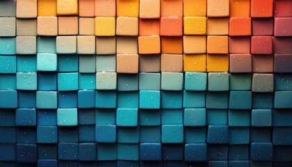 A colorful abstract design comprised of textured cube shapes
