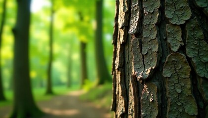 Obraz premium The tree's bark is rough and weathered from years of exposure to the elements, wood, forest, tree