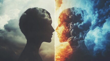 Two souls facing opposing clouds