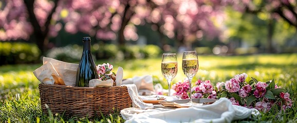 Romantic Spring Picnic with Champagne