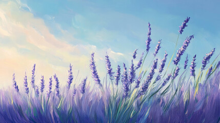 A tranquil scene of lavender blooms swaying gently in a summer breeze