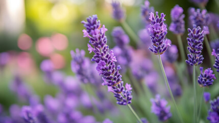 Obraz premium Close-up of a lavender bouquet with a soft-focus background of a garden
