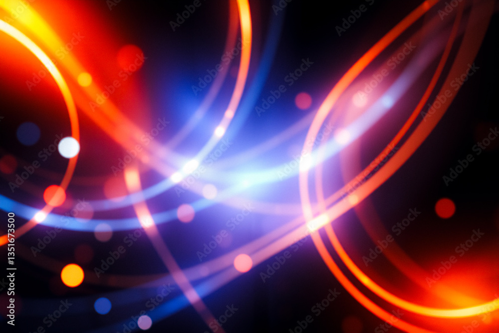 Fototapete abstract image with swirling lines of vibrant red, orange, and blue light against a dark background.