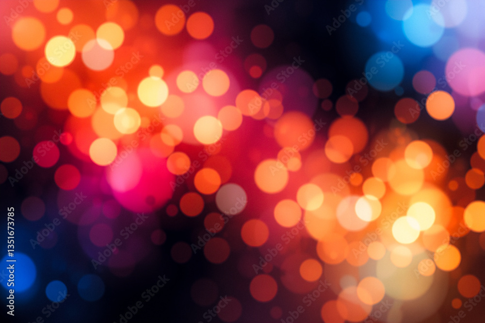 Poster vibrant bokeh background with blurred circles of light in warm orange, red, and cool blue tones crea