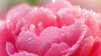 A close-up of a dewy peony flower after a light rain, showcasing its fresh appearance