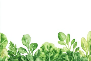 Fresh Green Leafy Vegetables Watercolor Background