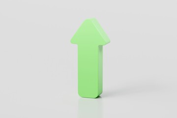 3d Green arrow growing up icon. Minimal Cartoon Success Green arrow up soaring finances icon isolated on purple background. Finance business economics progress concept. 3d render..