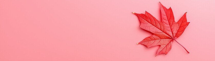 Obraz premium Bright Red Maple Leaf on Pink Background