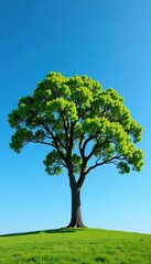 Fototapeta premium Tree with outstretched branches against blue sky, tree branches, expansive, open