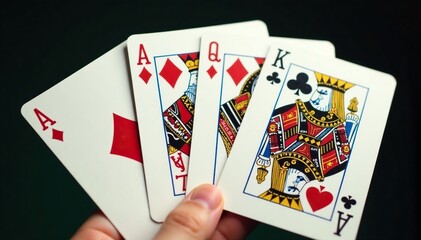 Four aces fanned out, showing intricate details , four aces, game