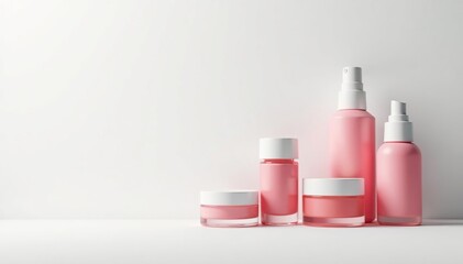 Various cosmetic containers against a pure white backdrop, minimal, texture, marketing
