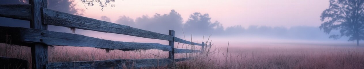 Obraz premium Misty morning at a wooden fence