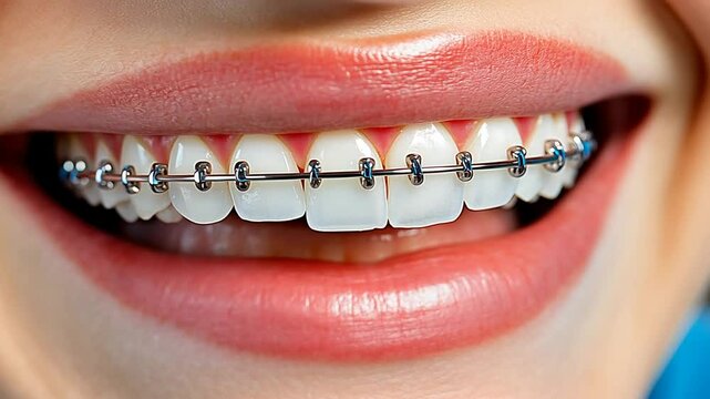 Closeup of a Person Smiling with Metal Braces