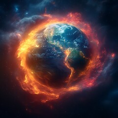 Obraz premium Sci fi concept of earth’s fiery defense high resolution picture