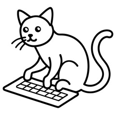 A cat typing furiously on a keyboard line art vector 