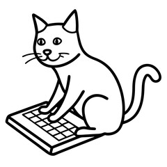 A cat typing furiously on a keyboard line art vector 