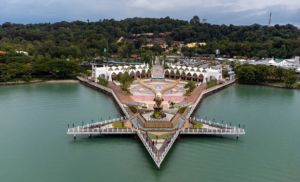 Aerial view of Eagle statue, symbol of Langkawi island, Malaysia