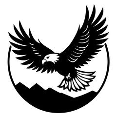 Bald eagle flying with a sunrise silhouette vector illustration 