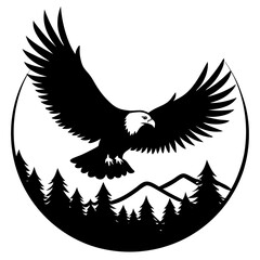 Bald eagle flying with a sunrise silhouette vector illustration 