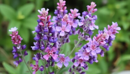 Fototapeta premium Hyssop flowers in purple and pink hues with green stems