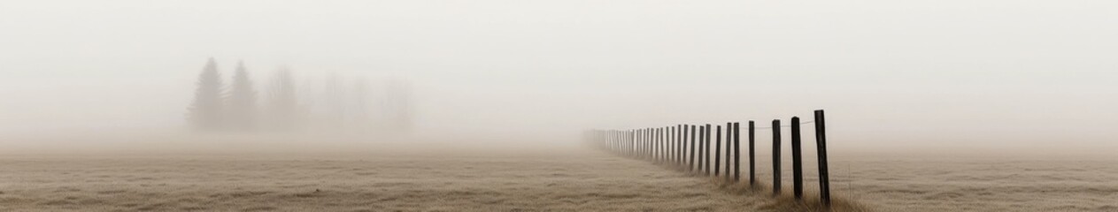 Fototapeta premium Foggy landscape with wooden fence
