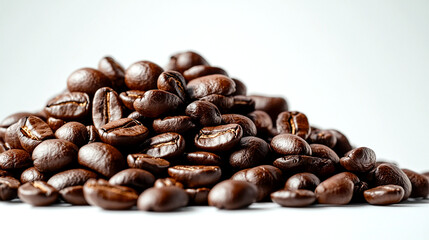 Fototapeta premium Pile Of Roasted Coffee Beans On White Background