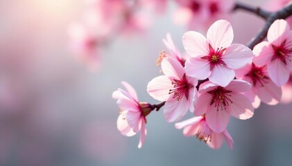 Fototapeta premium Delicate pink sakura blossoms, soft petals, gentle branch pattern , pink, sakura tree